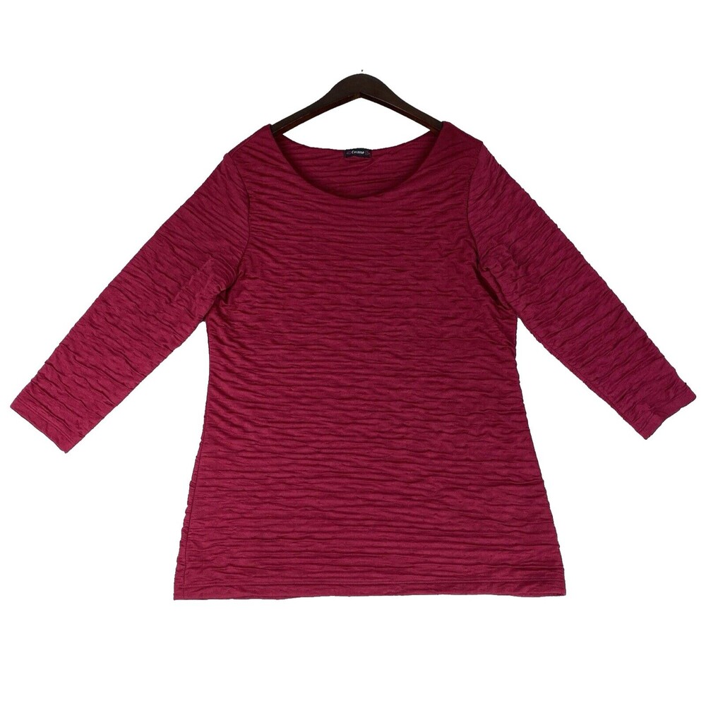 Cocomo Tunic Crinkle Textured Magenta 3/4 Sleeve Top Womens Blouse Boho Artsy